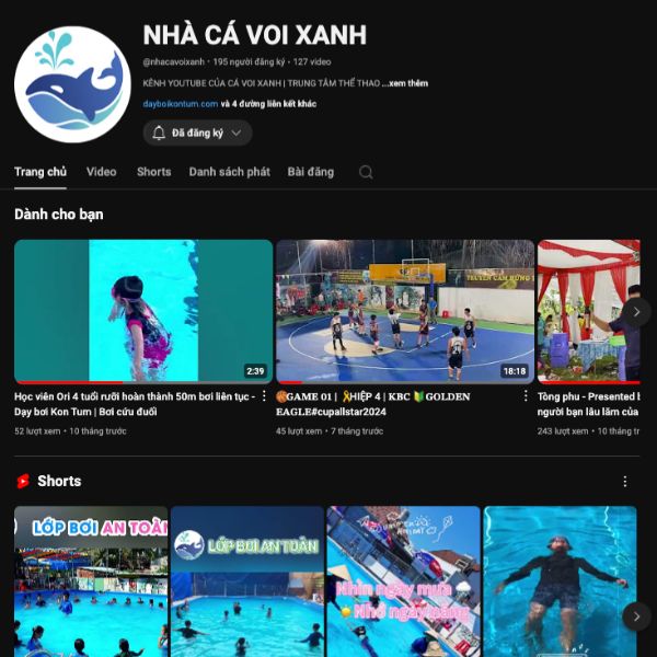 Cá Voi Xanh - Trung Tâm Dạy Bơi Hàng Đầu Tại Kon Tum Kênh youtube Nhà Cá Voi Xanh